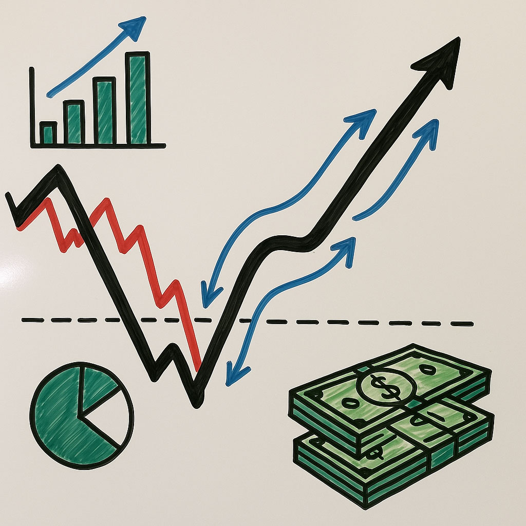 Whiteboard snapshot of a trading recovery process